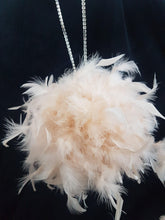 Load image into Gallery viewer, Feather Pomander With Rhinestone chain handle Feather Kissing Ball. Feather Flower Girl Bouquet. Artificial Wedding accessory ANY COLOUR