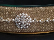 Load image into Gallery viewer, Gold Crystal Diamante rhinestone pearl belt style wedding cake stand by Crystal wedding uk