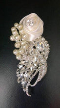 Load image into Gallery viewer, Crystal pearl buttonhole, Boutonniere with Pearls & rose 1pc by Crystal wedding uk