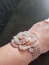 Load image into Gallery viewer, Wrist corsage ,Crystal Rose Wedding Cuff, bridesmaid Bracelet, Rose gold by Crystal wedding uk