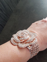Load image into Gallery viewer, Wrist corsage ,Crystal Rose Wedding Cuff, bridesmaid Bracelet, Rose gold by Crystal wedding uk