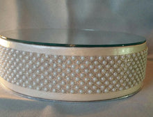 Load image into Gallery viewer, Wedding cake stand Podium Vintage inspired Pearl & Rhinestone cake holder all sizes round and square by Crystal wedding uk
