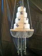 Load image into Gallery viewer, Suspended cake Swing mirror top - gold or silver Faux Crystal chandelier style drape by Crystal wedding uk
