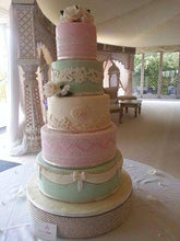 Load image into Gallery viewer, wedding cake stand , Crystal & Pearl cake stage. - round or square all sizes in white,black or ivory by Crystal wedding uk