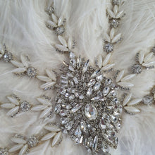Load image into Gallery viewer, Ostrich Feather Fan bouquet with Genuine crystal detail- alternative Bouquet Great Gatsby wedding style, Artificial wedding bouquet