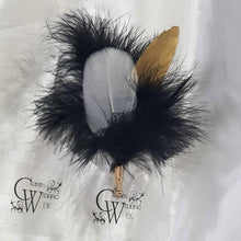 Load image into Gallery viewer, Feather buttonhole Boutonnière, Great Gatsby wedding style -ANY COLOUR by Crystal wedding uk