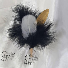 Load image into Gallery viewer, Feather buttonhole Boutonnière, Great Gatsby wedding style -ANY COLOUR by Crystal wedding uk