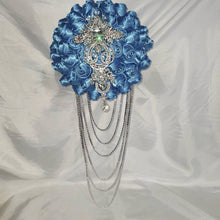 Load image into Gallery viewer, Diamante crystal Rhinestone drape bridal bouquet - Fully personalised in many colours with silver crystal brooches. by Crystal wedding uk