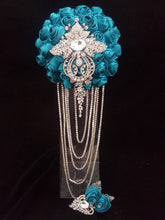 Load image into Gallery viewer, Diamante crystal Rhinestone drape bridal bouquet - Fully personalised in many colours with silver crystal brooches. by Crystal wedding uk
