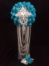 Load image into Gallery viewer, Diamante crystal Rhinestone drape bridal bouquet - Fully personalised in many colours with silver crystal brooches. by Crystal wedding uk