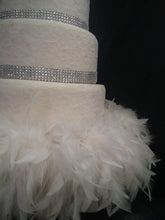 Load image into Gallery viewer, Diamante and Feather surround wedding cake stand riser - all sizes- many sizes and colours by Crystal wedding uk