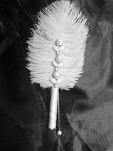 Load image into Gallery viewer, Feather Fan wedding bouquet, grey Ostrich feather bouquet or matching boutonniere by Crystal wedding uk