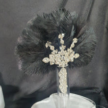 Load image into Gallery viewer, Feather Fan wedding bouquet, grey Ostrich feather bouquet or matching boutonniere by Crystal wedding uk