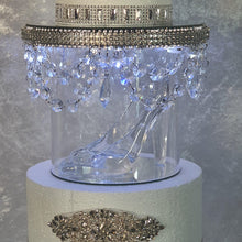 Load image into Gallery viewer, Glass slipper cake divider plus 2 crystal dividers - set of 3 pieces with LED lights. by Crystal wedding uk