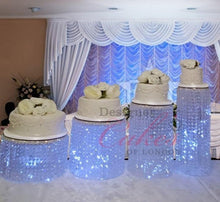 Load image into Gallery viewer, Crystal cake stand, 4 tiers crystal wedding cake holder cascading display stand plus LED lights by Crystal wedding uk