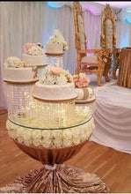 Load image into Gallery viewer, Crystal cake stand, 4 tiers crystal wedding cake holder cascading display stand plus LED lights by Crystal wedding uk