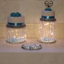 Load image into Gallery viewer, Crystal cake stand, 4 tiers crystal wedding cake holder cascading display stand plus LED lights by Crystal wedding uk