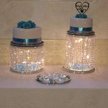 Load image into Gallery viewer, Crystal cake stand, 4 tiers crystal wedding cake holder cascading display stand plus LED lights by Crystal wedding uk