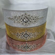 Load image into Gallery viewer, Rhinestone Crystal brooch style cake stand, many colours by Crystal wedding uk