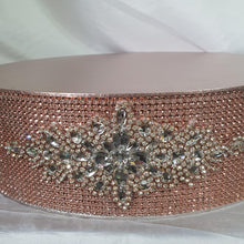 Load image into Gallery viewer, Rhinestone Crystal brooch style cake stand, many colours by Crystal wedding uk
