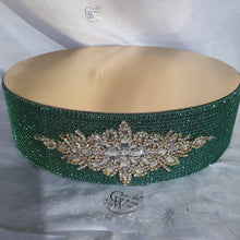 Load image into Gallery viewer, Rhinestone Crystal brooch style cake stand, many colours by Crystal wedding uk