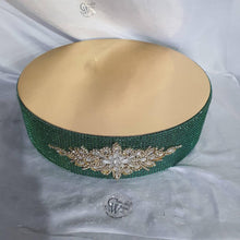 Load image into Gallery viewer, Rhinestone Crystal brooch style cake stand, many colours by Crystal wedding uk