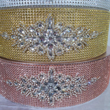 Load image into Gallery viewer, Rhinestone Crystal brooch style cake stand, many colours by Crystal wedding uk