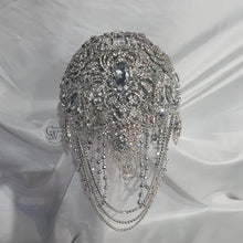 Load image into Gallery viewer, Brooch bouquet, 7" Jewel crystal wedding bouquet + grooms buttonhole Bridal Brooch Bouquet, cascade Jewel bouquet by Crystal wedding uk