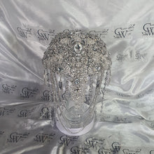 Load image into Gallery viewer, Brooch bouquet, 7" Jewel crystal wedding bouquet + grooms buttonhole Bridal Brooch Bouquet, cascade Jewel bouquet by Crystal wedding uk
