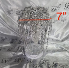 Load image into Gallery viewer, Brooch bouquet, 7" Jewel crystal wedding bouquet + grooms buttonhole Bridal Brooch Bouquet, cascade Jewel bouquet by Crystal wedding uk