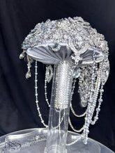 Load image into Gallery viewer, Brooch bouquet, 7" Jewel crystal wedding bouquet + grooms buttonhole Bridal Brooch Bouquet, cascade Jewel bouquet by Crystal wedding uk