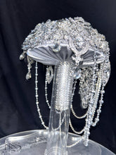 Load image into Gallery viewer, Brooch bouquet, 7" Jewel crystal wedding bouquet + grooms buttonhole Bridal Brooch Bouquet, cascade Jewel bouquet by Crystal wedding uk