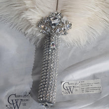 Load image into Gallery viewer, vintage style feather fan, brides wedding hand fan - any colour as custom made by Crystal wedding uk
