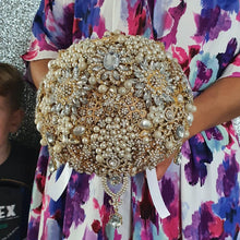 Load image into Gallery viewer, Gold Brooch bouquet, jewel bouquet, Full jeweled bouquets. by Crystal wedding uk