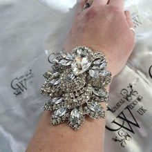 Load image into Gallery viewer, Wedding prom corsage. rhinestone brooch Bracelet Jewellery by Crystal wedding uk
