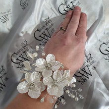 Load image into Gallery viewer, Wedding Bracelet Jewellery, resin flower Crystal Vintage cuff, Prom, Wedding Bride corsage, bridesmaid Bracelet by Crystal wedding uk
