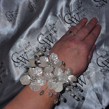 Load image into Gallery viewer, Wedding Bracelet Jewellery, resin flower Crystal Vintage cuff, Prom, Wedding Bride corsage, bridesmaid Bracelet by Crystal wedding uk