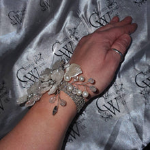 Load image into Gallery viewer, Wedding Bracelet Jewellery, resin flower Crystal Vintage cuff, Prom, Wedding Bride corsage, bridesmaid Bracelet by Crystal wedding uk