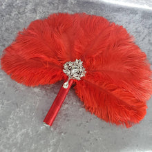 Load image into Gallery viewer, Ostrich Feather Fan. 16" bouquet luxury alternative Bouquet Great Gatsby wedding style -ANY COLOUR by Crystal wedding uk