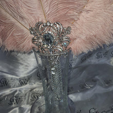 Load image into Gallery viewer, Blush Feather Fan, silver bouquet. luxury Bridal Ostrich Feather Fan, Bridal Bouquet, Great Gatsby wedding style. Any colour