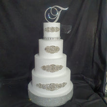 Load image into Gallery viewer, Cake brooch set of 4 , crystal rhinestone & pearl cake decoration - Silver or , Rose gold Gold by Crystal wedding uk