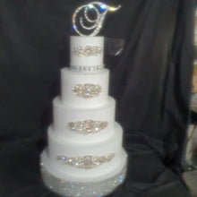 Load image into Gallery viewer, Cake brooch set of 4 , crystal rhinestone & pearl cake decoration - Silver or , Rose gold Gold by Crystal wedding uk