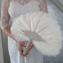 Load image into Gallery viewer, Set of 4 Feather Fan bouquets, Ostrich feathers,Great Gatsby wedding style 1920's - any colour as custom made
