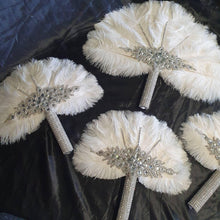 Load image into Gallery viewer, Set of 4 Feather Fan bouquets, Ostrich feathers,Great Gatsby wedding style 1920's - any colour as custom made