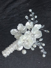 Load image into Gallery viewer, Ivory Pearl & Crystal Bridal Bouquet Rhinestone Wedding bouquet Silver brides Flowers