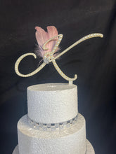 Load image into Gallery viewer, PEARL Letter 6" cake topper monogram linitials. Lace and pearl Cake decor, Wedding cake topper jewel letters decorations surname
