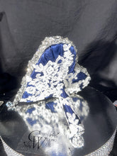 Load image into Gallery viewer, Something blue Brooch bouquet Heart shaped, trailing,cascading, jewel heart wedding bouquet. by Crystal wedding uk