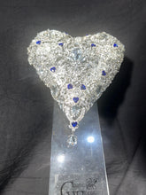 Load image into Gallery viewer, Something blue Brooch bouquet Heart shaped, trailing,cascading, jewel heart wedding bouquet. by Crystal wedding uk