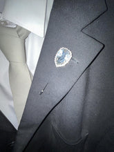 Load image into Gallery viewer, Jewel lapel pin, Gem Buttonhole , Groom usher small Boutonniere ,Wedding Buttonhole Pin, Wedding Boutonnière by Crystal wedding uk