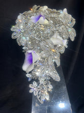 Load image into Gallery viewer, Diamante bouquet, lily & brooch Jewel rhinestone crystal wedding bouquet Crystal Bridal Bouquet, rose cascade bouquet Crystal wedding uk